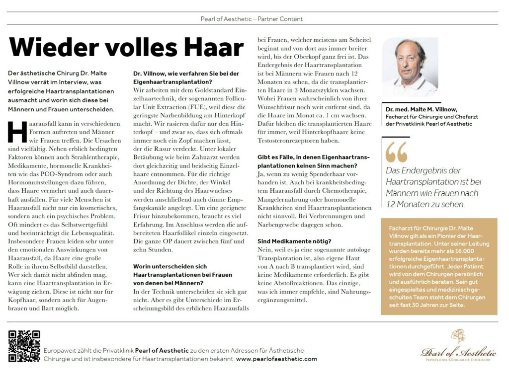 „Frauengesundheit und Onkologie“ in der Tageszeitung Die WELT - Wieder volles Haar